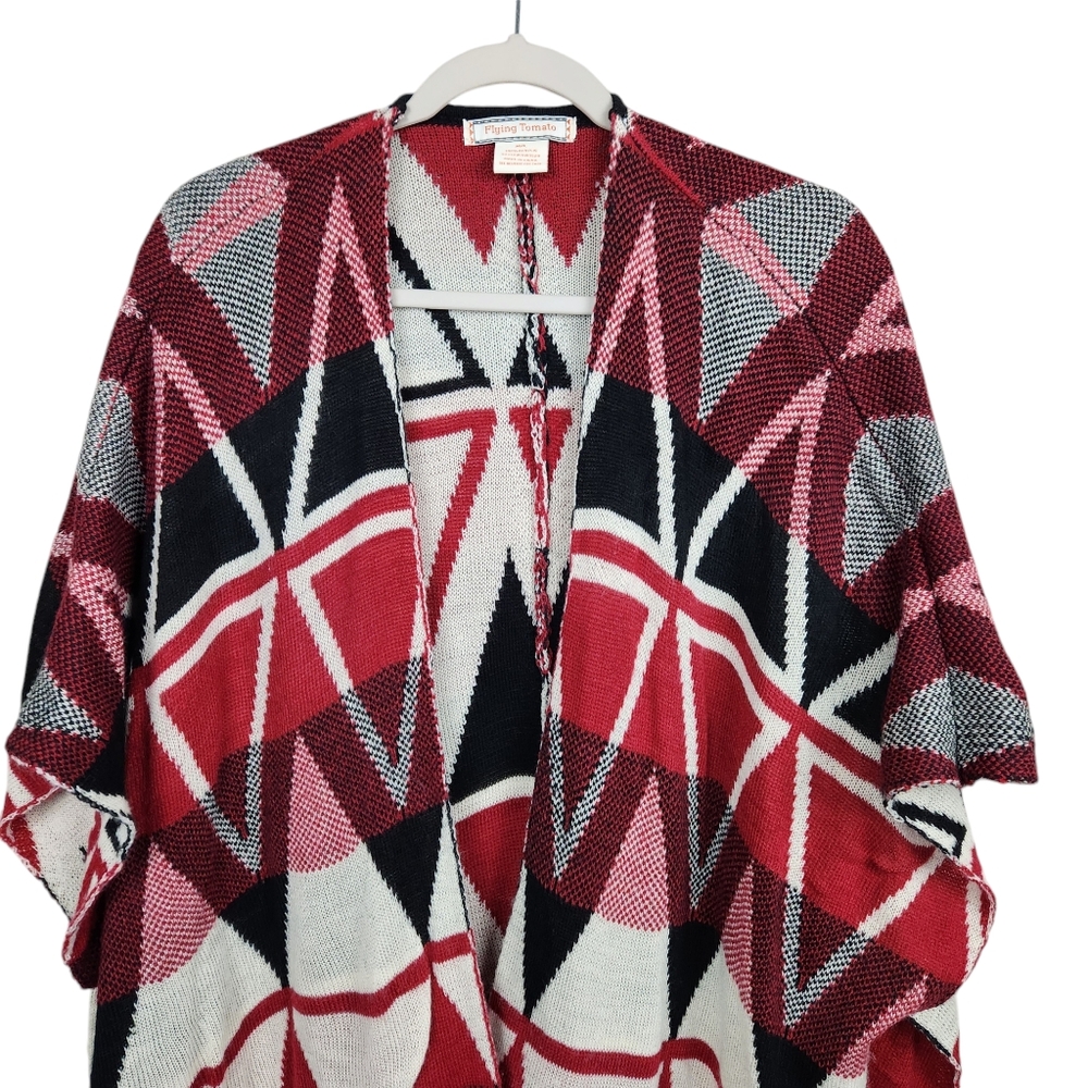 Flying Tomato Fringe Aztec Southwestern Print Shrug Kimono Women's Size Medium - Picture 3 of 8